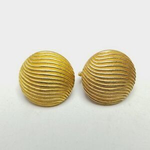 Vintage Crown Trifari Gold Tone Dome Shape Clip On Earrings, Wavy Design